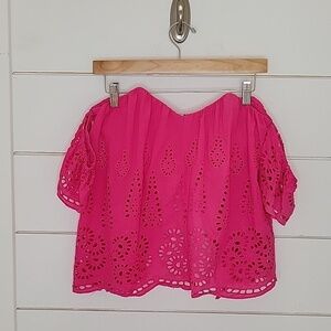 BLUE RAIN small pink eyelet off shoulder blouse
